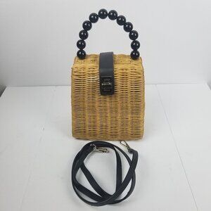 Straw Crossbody Purse with Large Black Bead Handle